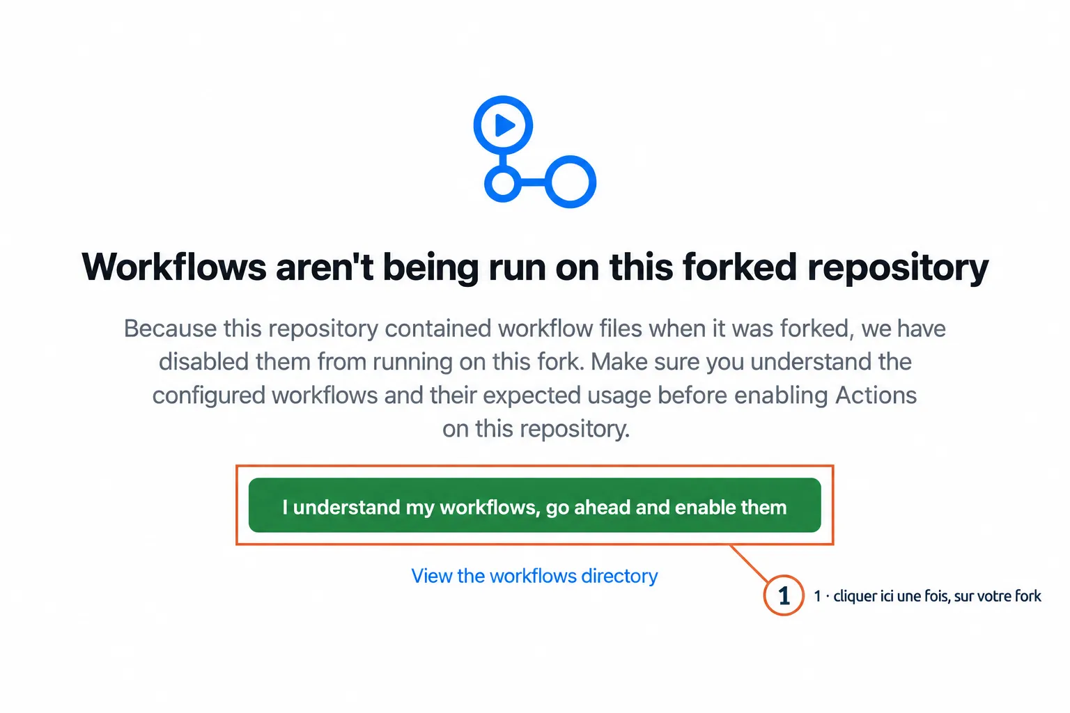 Sur un fork, GitHub demande d'activer les workflows une fois