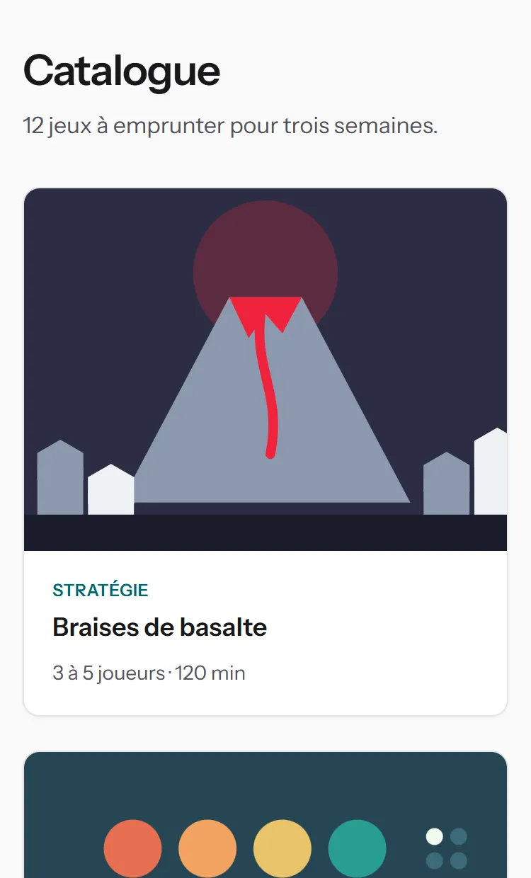 Le catalogue à 375 pixels : une seule carte par ligne, sur toute la largeur